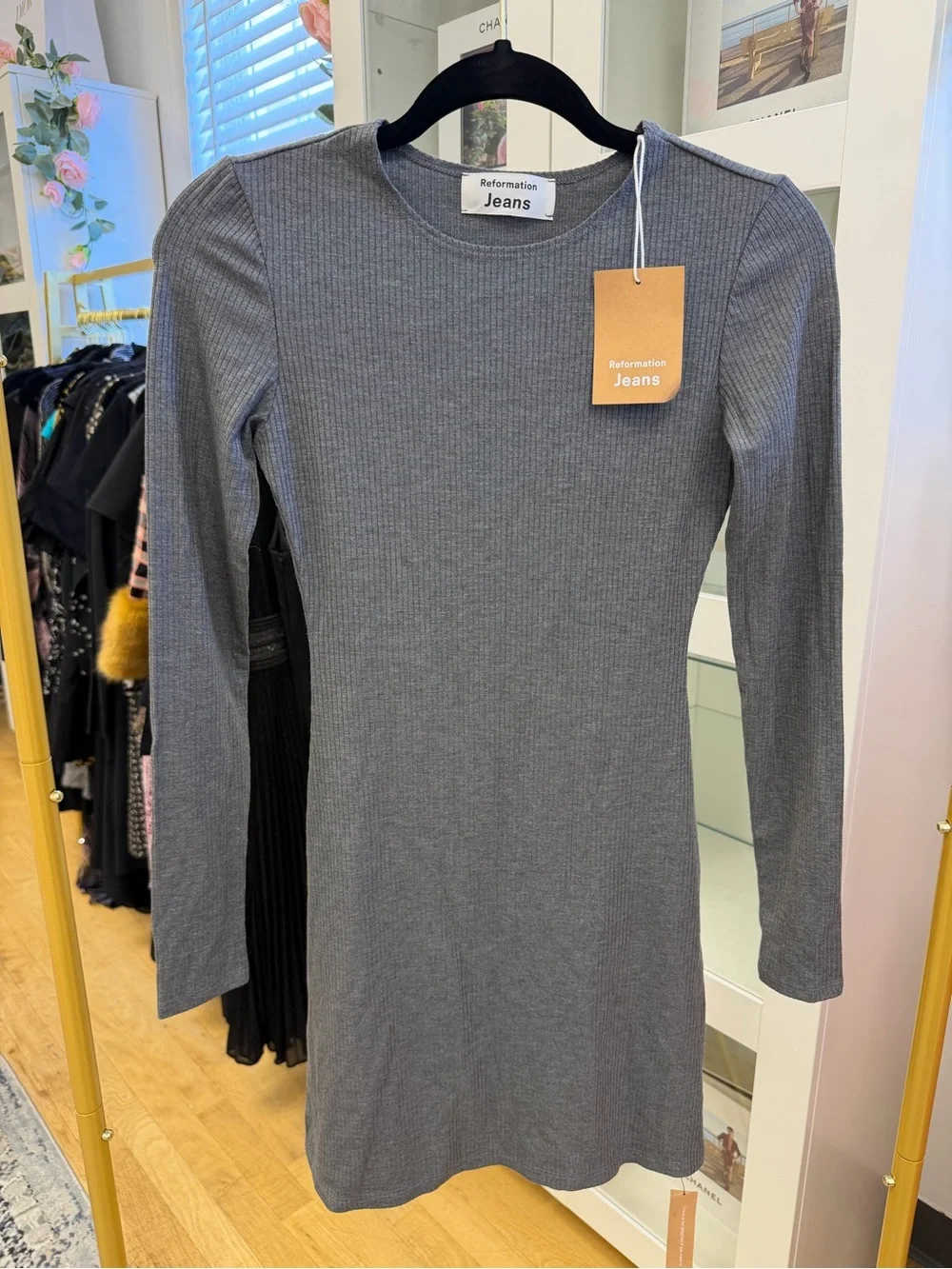 Reformation Kylie Long-Sleeve Ribbed Slate Grey Smoke Dress Sz XS NWT's - Picture 5 of 12
